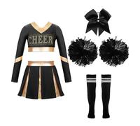 ZNJAMN Cheerleader Costume child child Cheerleading Uniform Dress With Flower Balls Sets Children Cheering Team Dance Outfits Cheerleader Costumes Dancewear(A Black A,10)