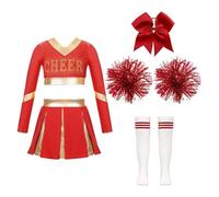 ZNJAMN Cheerleader Costume child child Cheerleading Uniform Dress With Flower Balls Sets Children Cheering Team Dance Outfits Cheerleader Costumes Dancewear(B Red A,10)