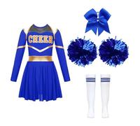 ZNJAMN Cheerleader Costume child child Cheerleading Uniform Dress With Flower Balls Sets Children Cheering Team Dance Outfits Cheerleader Costumes Dancewear(A Blue,12)