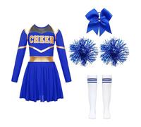 ZNJAMN Cheerleader Costume child child Cheerleading Uniform Dress With Flower Balls Sets Children Cheering Team Dance Outfits Cheerleader Costumes Dancewear(B Blue,6)