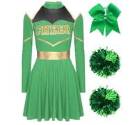 ZNJAMN Cheerleader Costume Womens Cheerleading Costume For Stage Performance School child Cheer Dress Bowknot Hair Band And 2Pcs Flower Balls(Green,XXL)