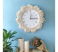 ZNKZJ Handmade Wall Clock Macrame Interior Home Decor,Wooden Cotton Rope Woven Hanging Clock Boho,Round Wall Clock Roman Numerals Arabic Numeral Clock Decorative,Roman Numeral