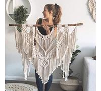 ZNKZJ Macrame Wall Hanging Tapestry Boho Chic Wall Decor Handmade woven natural cotton rope Wall Tapestry Elegant Tassel Fringe Home Decoration,Beige-100x100cm