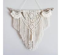ZNKZJ Macrame Wall Hanging Tapestry Driftwood Decor,Handmade Tassel Wall Tapestry Boho Chic Home Decoration for Bedroom, Beige(Contains sticks)