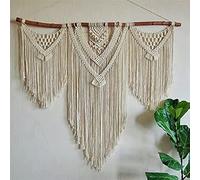 ZNKZJ Macrame Wall Hanging Tapestry Large,Handmade Cotton Rope Woven Tapestry Bohemian Wall Decor,Elegant Tassel Fringe Home Decoration,Beige-120X120CM