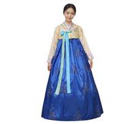 ZNLFS Women's Korean Traditional Hanbok Dress Long Sleeve Palace Wedding Dance Costume with Embroidered Floral Details (UK, Alpha, L, Regular, Regular, Yellow with Blue)