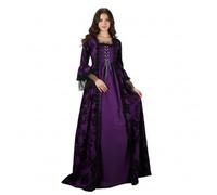 ZNLFS Women's Medieval Victorian Ball Gown Gothic Renaissance Costume Dress with Lace Bell Sleeves Square Neckline Royal Halloween Fancy Dress (Purple, Large)