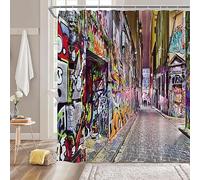 znlsu Colorful Graffiti Shower Curtain Abstratc Graffiti Watercolor Art Street Scrawl Messy Spray Paint Brick Wall Urban Rustic Graffiti Young Hip Hop Style Fabric Bathroom Sets with Hooks