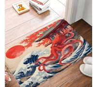 ZNLSU Orange Octopus Bath Mat Japanese Great Waves Cherry Blossom Sun Retro Ocean Animal Kraken Vintage Bathroom Decor Rug Doormat Toilet Floor Rug,17.8x29.5 Inch