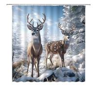 ZNLSU Winter Forest Shower Curtain Deer Cabin Wild Animal Elk Snowy Tree Forest Rustic Farmhouse Nature Scene Christmas Holiday Bathroom Decor Fabric Bathroom Sets with Hooks