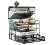 ZNMYDMT 4 Tier Desk Organizers and Accessories, Paper Letter Tray Organizer,Vintage Wood Desk File Organizer with Stationery Tray and Pen Holders for School Home Office Supplies