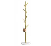 ZNMYDMT Freestanding Coat Rack with Natural Marble Base, 7 Heavy-Duty Hooks, Adjustable Height for Bedroom/Office/Hallway (Gold)
