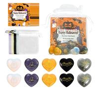 Znnhnn 10 x Halloween Lucky Stones for Children, Halloween Cougars with Greeting Card and Organza Bag, Lucky Charm Children, Halloween Gift Filling, for Children