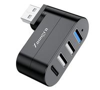 Znoogrn 【Upgrade】 4-Port USB 3.0 Hub (90°/180° Degree Rotatable), USB Multi-Port Splitter with 1 USB Type C Power/Data Port, USB Extender for Laptop, Car, Desktop PC, Xbox, PS5, and More