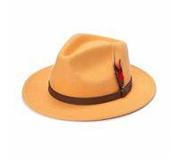 ZNOR Mens Trilby Hats Womens Fedora Hat Mens Fedora Hat Adjustable Band Feather Fedora Hat For Men Trilby Hat For Men Felt Fedora Hats For women Wool Hats For Women -Mustard-M