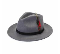 ZNOR Mens Trilby Hats Womens Fedora Hat Mens Fedora Hat Adjustable Band Feather Fedora Hat For Men Trilby Hat For Men Felt Fedora Hats For women Wool Hats For Women -Grey-S