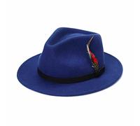 ZNOR Mens Trilby Hats Womens Fedora Hat Mens Fedora Hat Adjustable Band Feather Fedora Hat For Men Trilby Hat For Men Felt Fedora Hats For women Wool Hats For Women -Royal Blue-M