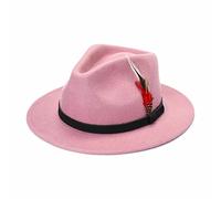 ZNOR Mens Trilby Hats Womens Fedora Hat Mens Fedora Hat Adjustable Band Feather Fedora Hat For Men Trilby Hat For Men Felt Fedora Hats For women Wool Hats For Women -Pink-XL