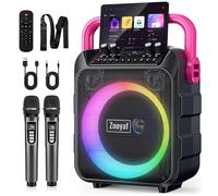 Znoyaf Karaoke Machine for Adults & Kids, 5.3 Bluetooth Speaker Portable with 2 Wireless Microphones, Bass/Treble Adjustment, Remote and LED Light, PA System Support REC/FM/AUX/USB/TF for Home Party