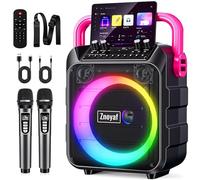 Znoyaf Karaoke Machine for Adults & Kids, 5.3 Bluetooth Speaker Portable with 2 Wireless Microphones, Bass/Treble Adjustment, Remote and LED Light, Support REC/FM/AUX/USB/TF for Home Party, Blackpink