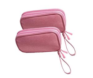 ZNTIHZ 2pcs Portable Double Layer Travel Digital Product Storage Bag USB Data Cable Manager Earphones Mobile Power for Travel and Office Storage(Pink)