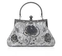 ZNTIHZ Bead Embroidery Women Evening Bag Diamonds Shell Lady Small Day Clutches Party Dinner Wedding Bridal Pearl Handbags Purse For Wedding,Party(Grey)