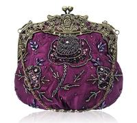 ZNTIHZ Retro Embroidery Designer Bags Luxury Purses and Handbags Bead bag Sequins Clutch Purse Chains Shoulder Evening Bag For Wedding,Party(Purple)
