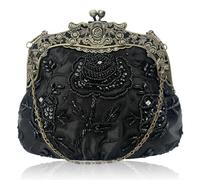 ZNTIHZ Retro Embroidery Designer Bags Luxury Purses and Handbags Bead bag Sequins Clutch Purse Chains Shoulder Evening Bag For Wedding,Party(Black)