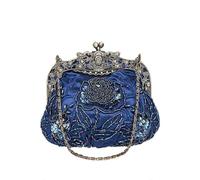 ZNTIHZ Retro Embroidery Designer Bags Luxury Purses and Handbags Bead bag Sequins Clutch Purse Chains Shoulder Evening Bag For Wedding,Party(Blue)