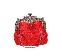 ZNTIHZ Retro Embroidery Designer Bags Luxury Purses and Handbags Bead bag Sequins Clutch Purse Chains Shoulder Evening Bag For Wedding,Party(Red)