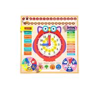 znutc Learning Clock,Owl Style Wooden Calendar Clock - Wood Toddler Calendar, Wood Toy, Weather Station Weather Forecast Calendar Board, Teaching Clock Toys for Kids