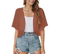 ZNVGIRL Women Shrug Chiffon Cardigans Open Front Short Sleeve Bolero for Evening Dressy, Caramel Brown, Large