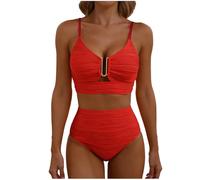 Znwerma Womens High Waisted Bikini Sets Two Piece Tummy Control Swimsuits Halter Neck Push Up Swimwear V Neck Padded Bikinis with Shorts Hollow Out Ruched Beach Bathing Suits 2 piece Swimsuit Women