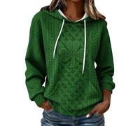 Znwerma Womens ST Patricks Day Waffle Jumpers Green Clover Printed Ireland Top Crewneck Long Sleeve Irish Hoodies Ladies Casual Funny Shamrock Sweatshirts