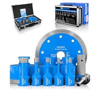 ZNXIMER Diamond Tile Drill Bit Set - 11 Pieces 6/6/8/10/20/35/50/68 mm Diamond Drill Bit with Diamond Disc 125 mm and 20 mm Finger Milling Cutter An Adapter for Dry Drilling in Porcelain Tile Granite