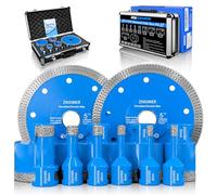 ZNXIMER Diamond Tile Drill Bit Set - 12 Pieces 6/6/8/10/12/20/35/45/50/68 mm Diamond Drill Bit with 2 Diamond Discs 125 mm for Dry Drilling in Porcelain, Tile Granite Marble