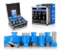 ZNXIMER Diamond Tile Drill Bit Set - 7 Pieces 25/35/50/68/100 mm Diamond Drill Bit with 20 mm Finger Mill Adapter for Dry Drilling in Porcelain Tile Granite Marble