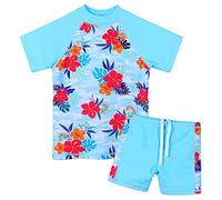 ZNYUNE 3 to 12 Years Girls Two Pieces Swimsuits UPF 50 Beachwear Top Shorts with Drawstring Summer Swimwears Pool Party Bathing Wetsuits Blue Pink Cute Pattern Swim Sets S366 BlueFlower 6A