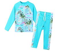 ZNYUNE 3 to 12 Years Girls Two Pieces Swimsuits UPF 50 Beachwear Top Shorts with Drawstring Summer Swimwears Pool Party Bathing Wetsuits Blue Pink Cute Pattern Swim Sets S361 CyanCocoTree 12A