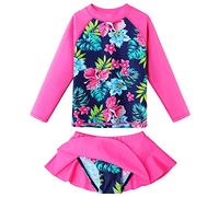 ZNYUNE Girls 2 Pieces UPF 50+ UV Sun Protection Long Sleeve Rash Guard Swimsuit Bathing Suit set 3-10 Years S321 Navy 6A