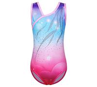 ZNYUNE Girls Leotards for Gymnastics Dancing Ballet Galaxy Fish Scales Stretchy Sparkle Print Tank Leotard B278 PinkBlue 12A
