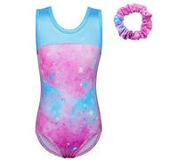 ZNYUNE Girls Leotards for Gymnastics Dancing Ballet Galaxy Fish Scales Stretchy Sparkle Print Tank Leotard B310 PinkBlue 8A
