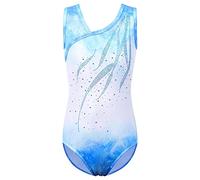 ZNYUNE Girls Leotards for Gymnastics Dancing Ballet Galaxy Fish Scales Stretchy Sparkle Print Tank Leotard B278 WhiteBlue 12A