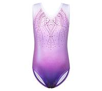 ZNYUNE Girls One Piece Blue Gradient Color Sparkle Leotard Dancing Ballet Gymnastics Athletic Leotards for Little Girl B182 Purple 6A