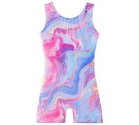 ZNYUNE Girls' Sleeveless Competition Gym Leotard Shiny Gymnastics Leotards Gymnastics Clothing B407 Pink Marble NO.110