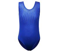 ZNYUNE Girls Sparkly Sleeveless Gymnastics Leotard for Dance Age 3-16 | Crystal-studded fabric, soft stretchy polyester, ideal for recitals & training, breathable, durable, easy to wash.