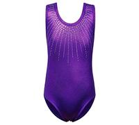 ZNYUNE Girls Sparkly Sleeveless Gymnastics Leotard for Dance Age 3-16 | Crystal-studded fabric, soft stretchy polyester, ideal for recitals & training, breathable, durable, easy to wash.