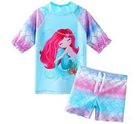 ZNYUNE Girls Swimming Costumes Two Pieces Swimsuits Shorts Skirts Swimwears Sun Protection Bather Clothing Surfing Sleeveless Kid Cute Printed Summer Quick Drying Swimsuit 3-12Y S390 BlueGirl 6A