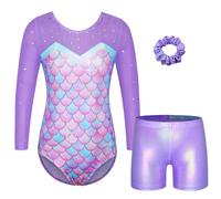 ZNYUNE Gymnastics Leotard Girls Shorts Colourful Sparkles Gymnastics Jerseys Colour Gradient Gymnastics Leotard for Girls Rhinestone B391 PurpleScale 5A