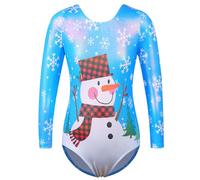 ZNYUNE Gymnastics Leotards for Girls Long Sleeve/Sleeveless Colorful Sparkle Athletic Ballet Dance Leotard for Kids 3-12 Years B281 SnowmanBlue 8A